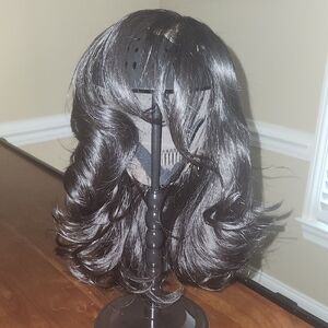 Elegant Black Wavy Human Hair Wig (12")